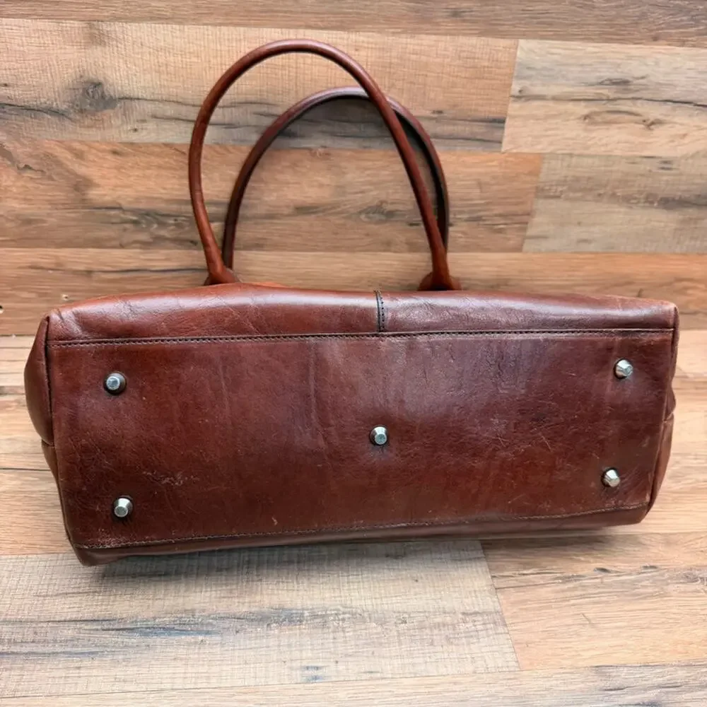 Vintage Valentina Leather Tote Top Handles Dark Brown Leather Travel Laptop Bag